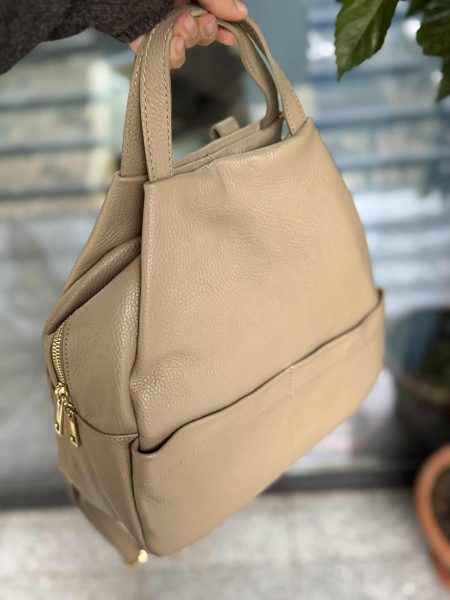 Ghiozdan piele naturala bej