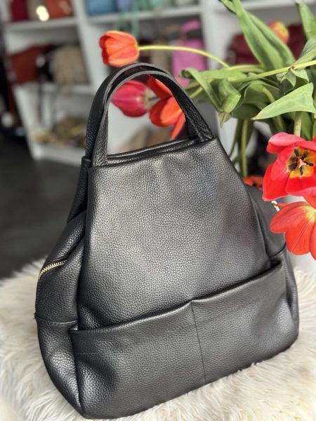 Ghiozdan piele naturala neagra